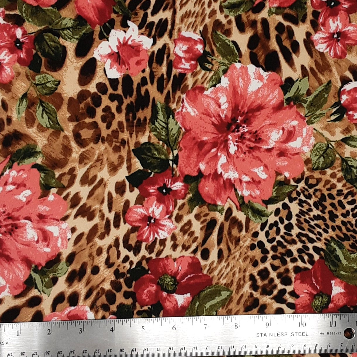 RED KNT2100-SE20334 DTY BRUSHED ANIMAL FLORAL PRINT