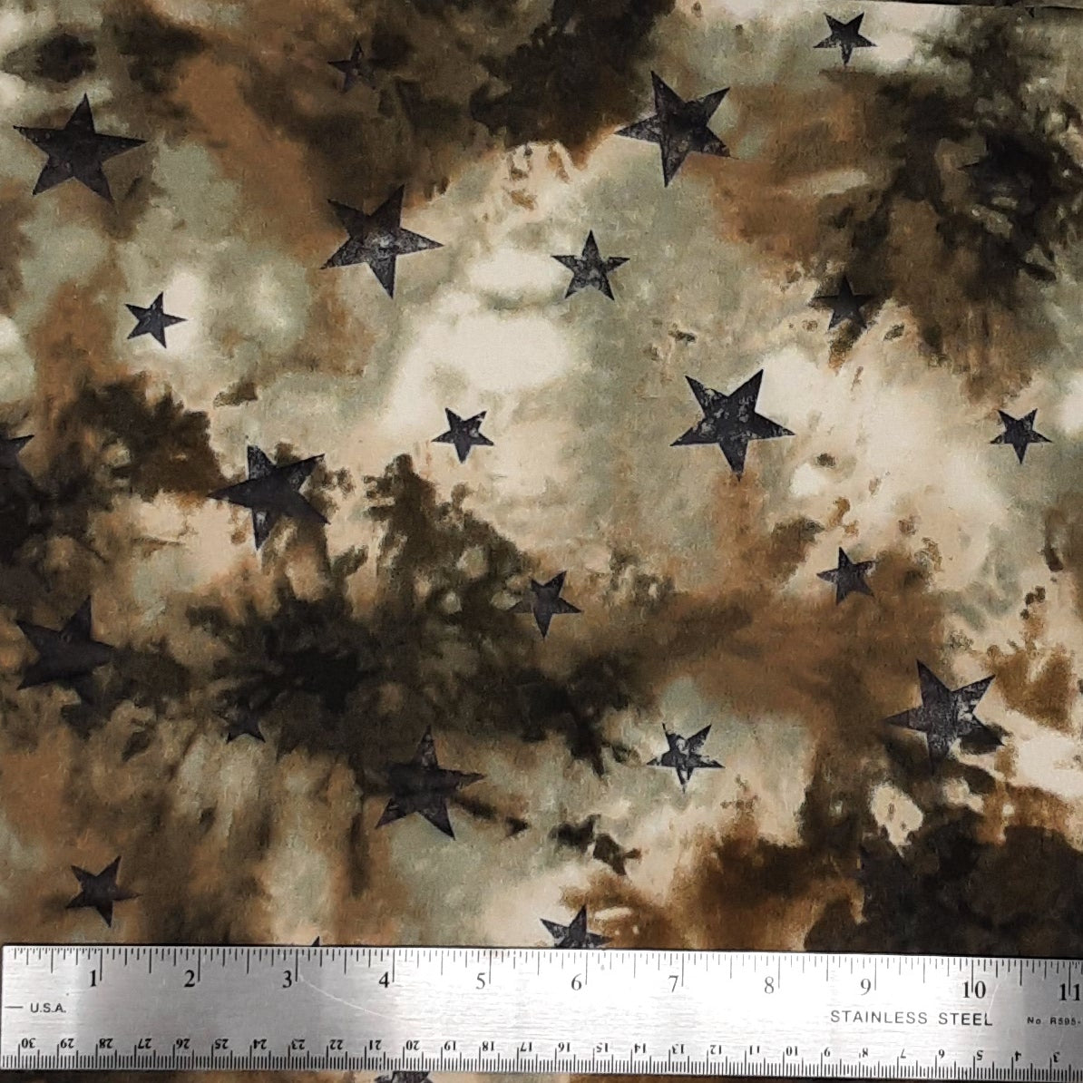 OLIVE/BEIGE DTY BRUSHED PRINT SNAKE/STARS FOIL PRINT