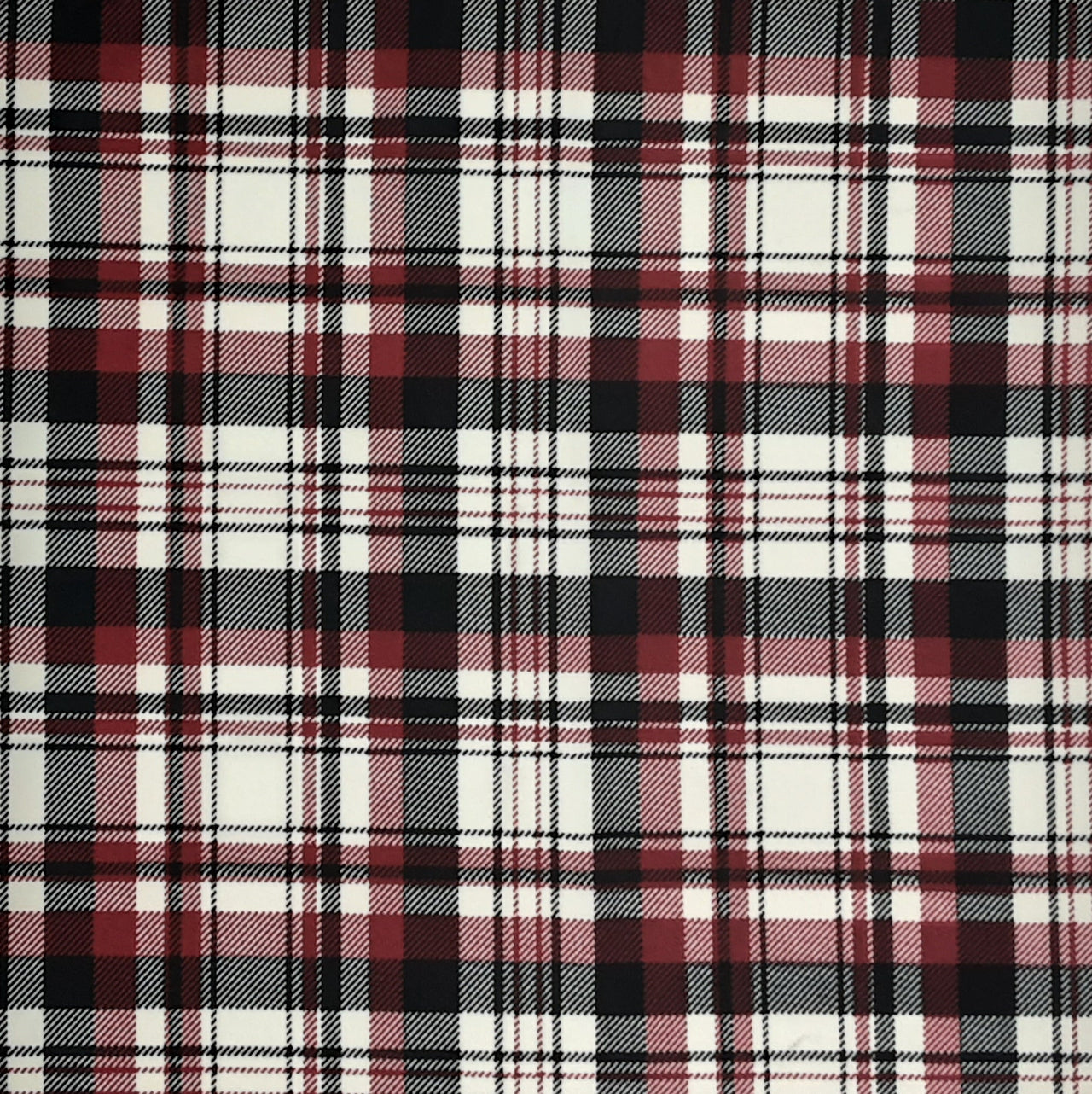 Multi-Color Plaid Black/White/Burgundy DTY Fabric