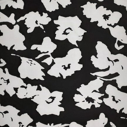 Abstract Flowers White/Black DTY Fabric