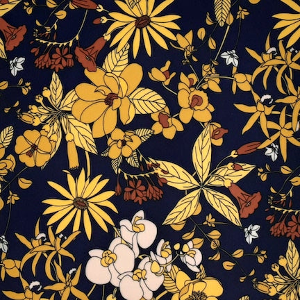 Multi Floral Navy/Yellow/Brown DTY fabric