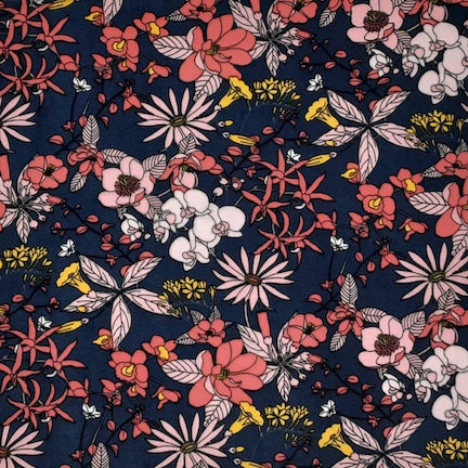 Multi Floral Navy/Coral/Rose DTY fabric