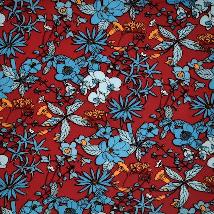 Multi Floral Red/Blue/Orange DTY fabric