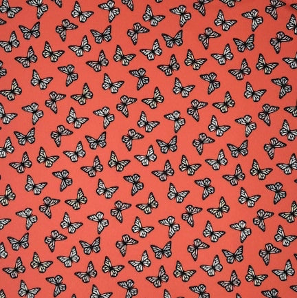 Butterfly Garden Coral/White/Black DTY Fabric