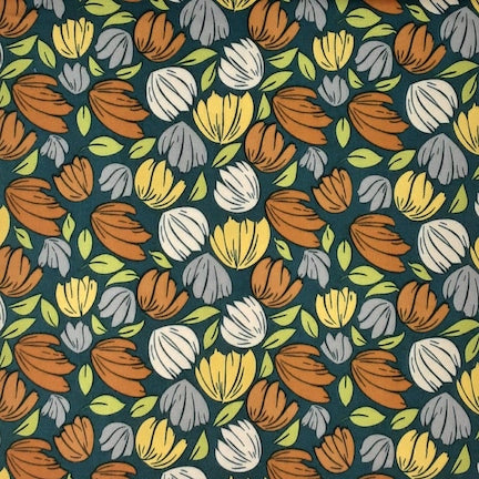 WoodCut Floral Green/brown/Gray DTY Fabric