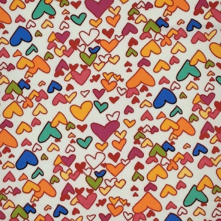 Multi Hearts Blue/Orange/White DTY Fabric