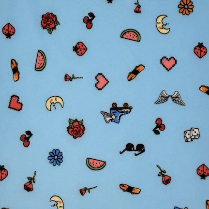 Ladybugs & Cherries Red/Orange/Blue DTY Fabric