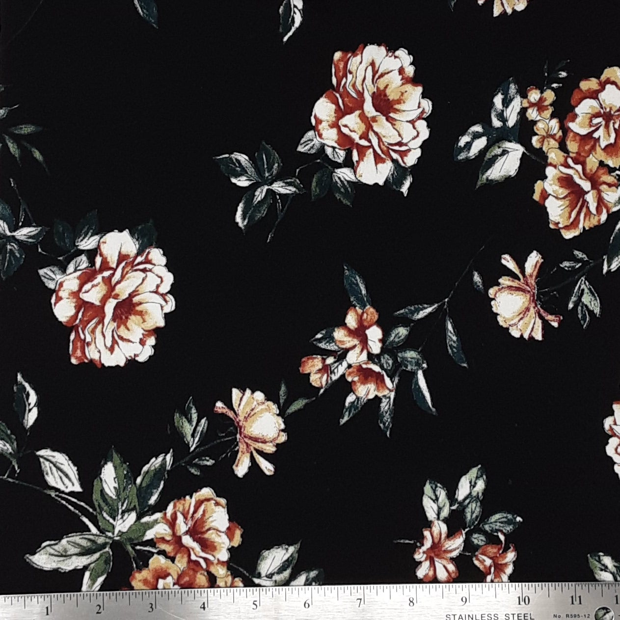 BLACK/RUST RSHP 80019 RAYON SPANDEX FLORAL PRINT JERSEY