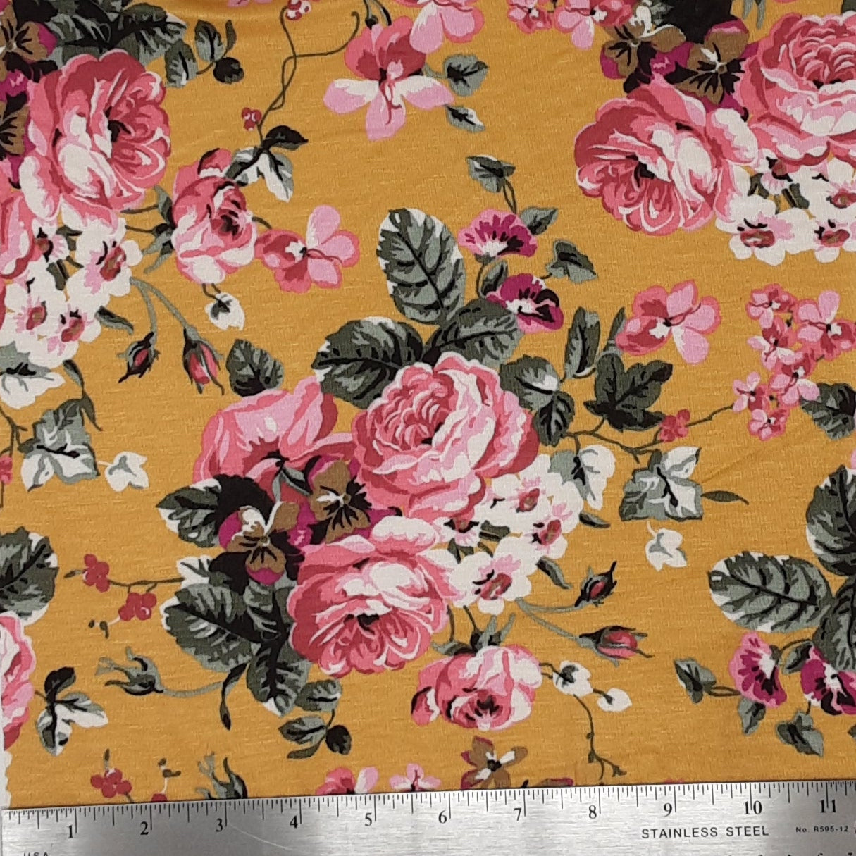 MUSTARD/PINK KNT1327- SR71133 RAYON SPANDEX PRINT FLOWER JERSEY