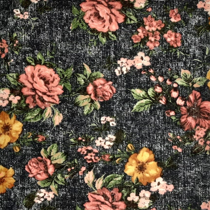 Multi Floral Rose/Gold/Black Liverpool Fabric