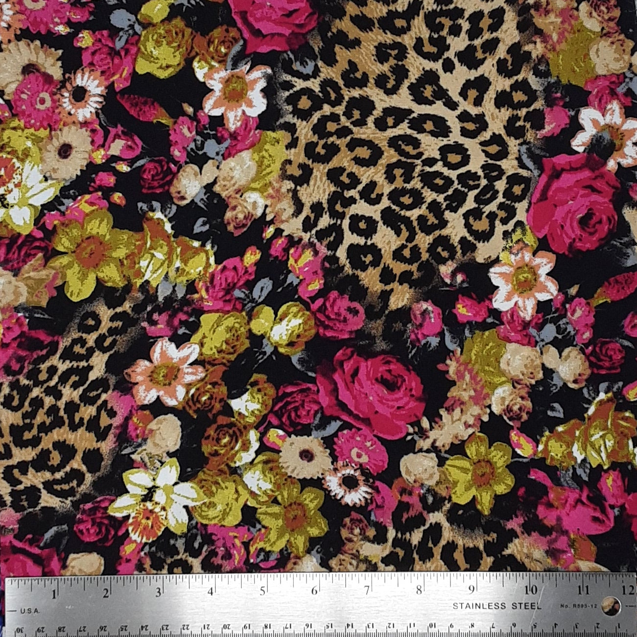 Floral Animal Skin Fuchsia/Beige/Black Rayon Challis