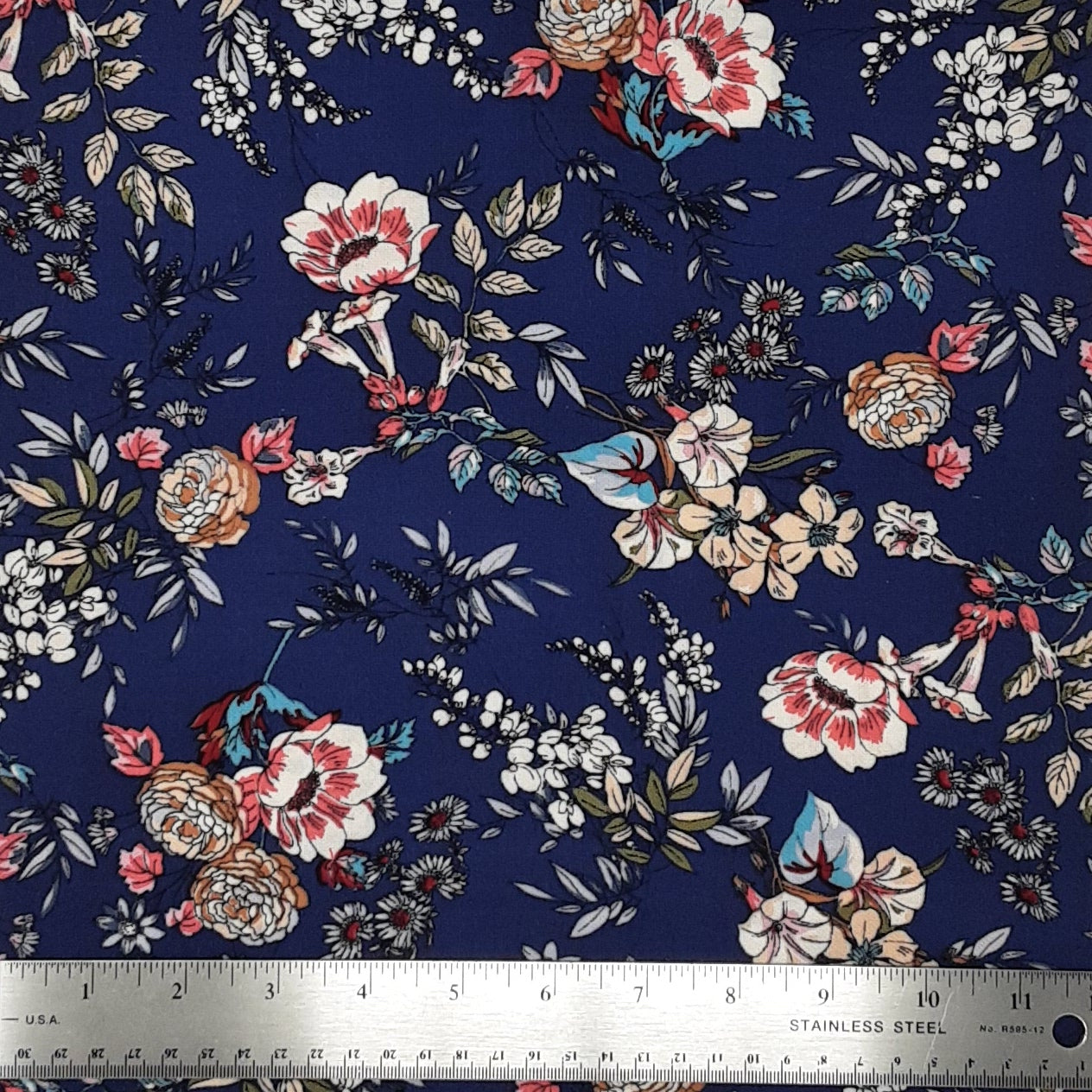 Multi Floral Navy/Grey/Rose Rayon Challis