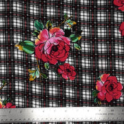 Big Plaid Floral Black/Red/Green Rayon Challis