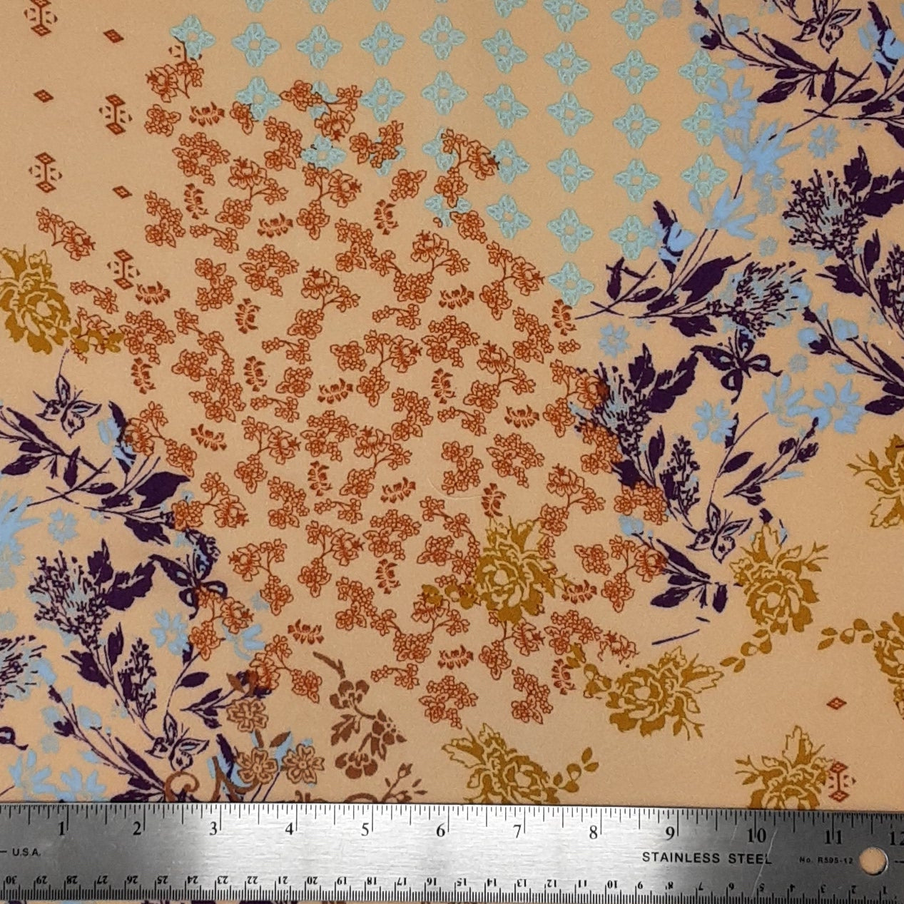 Multi Floral Peach/Rust/Blue Rayon Challis