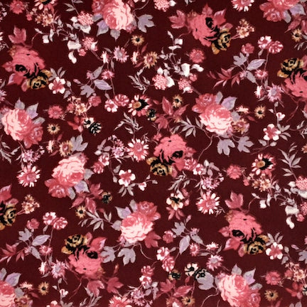 Small Multi Floral Burgundy/Berry/White Techno Crepe 