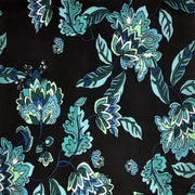 Sketched Floral Pagoda Blue/Aqua/Black Techno Crepe 