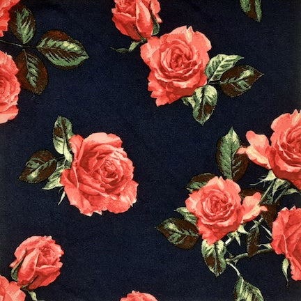 Simple Floral Red/Olive/Navy Techno Crepe 