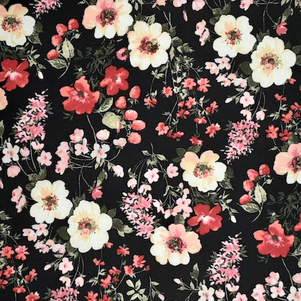 Multi Floral Garden Red/White/Black Techno Crepe 