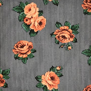 Striped Floral Rust/Navy/White Techno Crepe Fabric