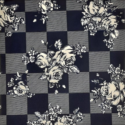 Gingham Floral Navy/White Techno Fabric