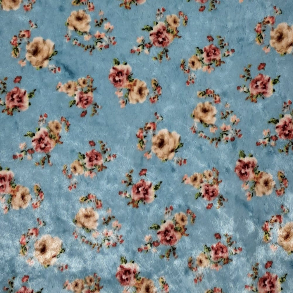 Multi Floral Aqua Crushed Velvet Print