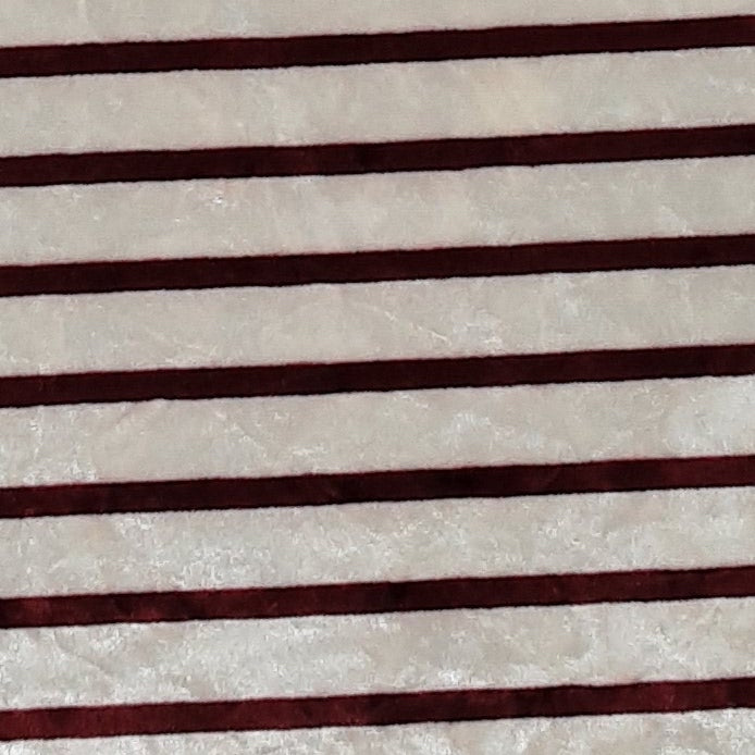Ivory Burgundy Stripes Velvet Print